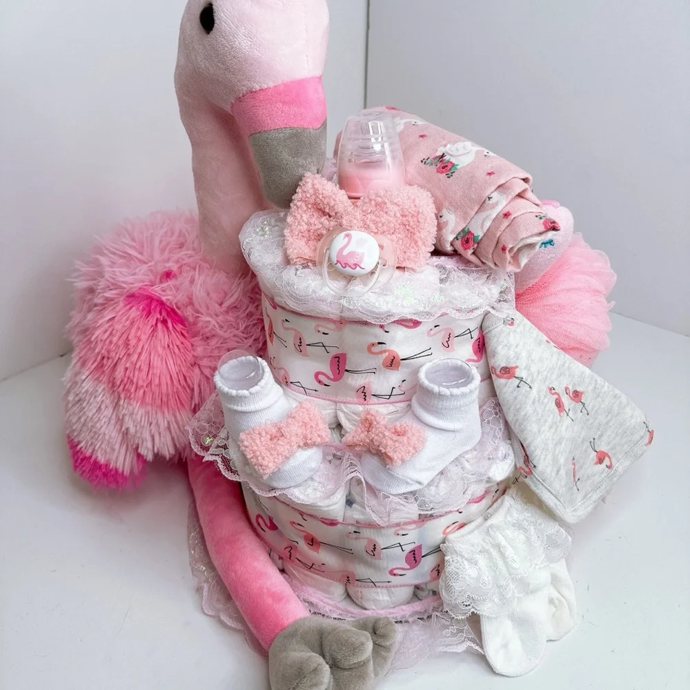 Flamingo Diaper Cake, Baby Shower Gift